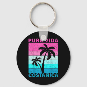 Retro Sunset Palm Tree Costa Rica Vacation Pura Vi Keychain
