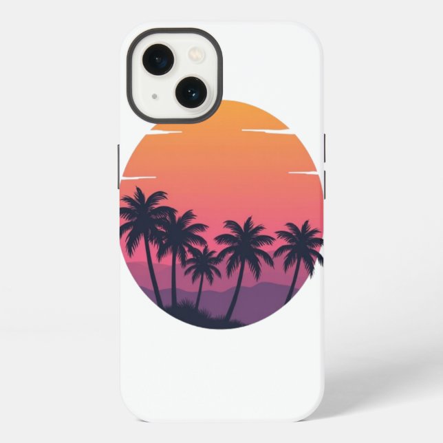 Retro Sunset Palm Trees iPhone Case (Back)
