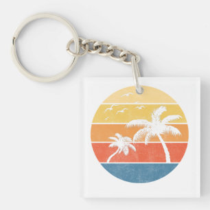 Retro Sunset Palm Trees Keychain