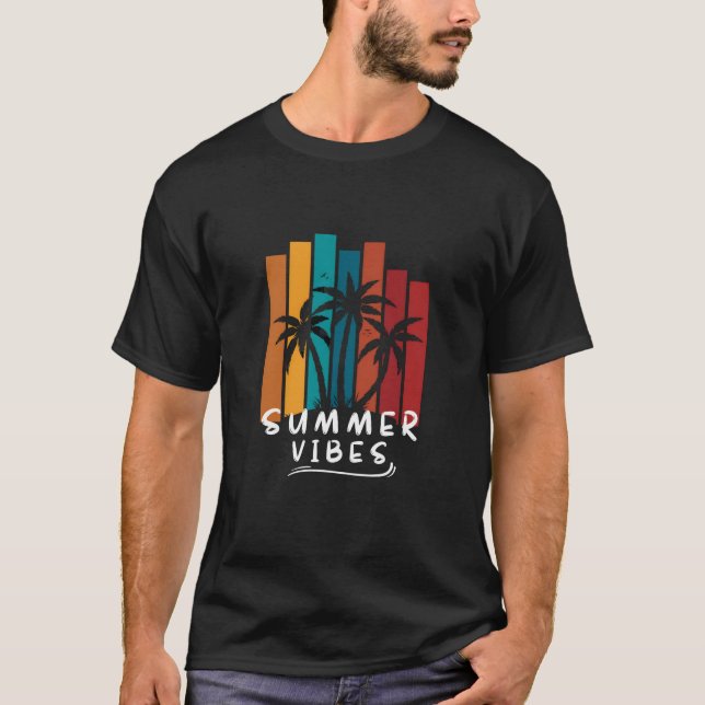 Retro Sunset Palm Trees Summer Vibes Design T-Shirt (Front)