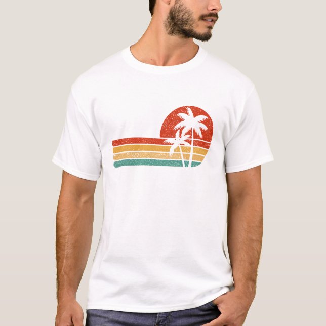 Retro Sunset Palm Trees Vintage Beach T-Shirt (Front)