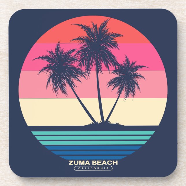Retro Sunset Palm Trees Zuma Beach Coaster (Front)