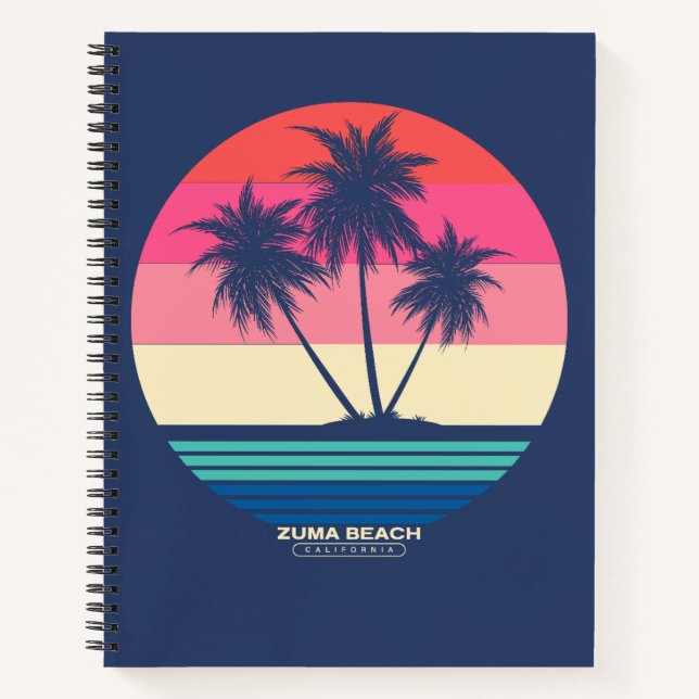 Retro Sunset Palm Trees Zuma Beach Notebook (Front)