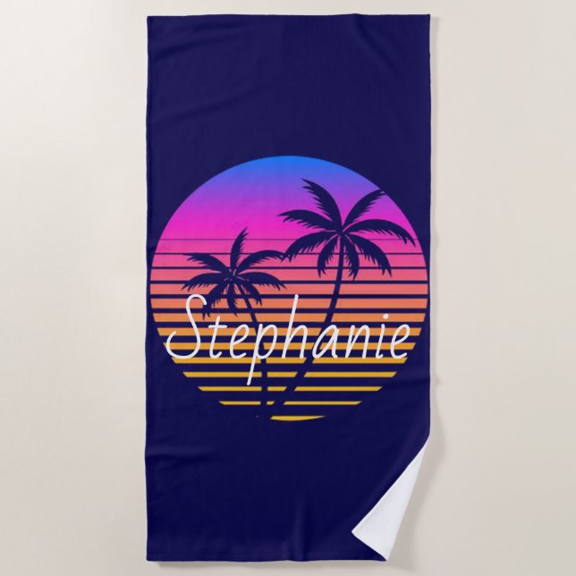 Retro sunset Personalized  Beach Towel (Front)