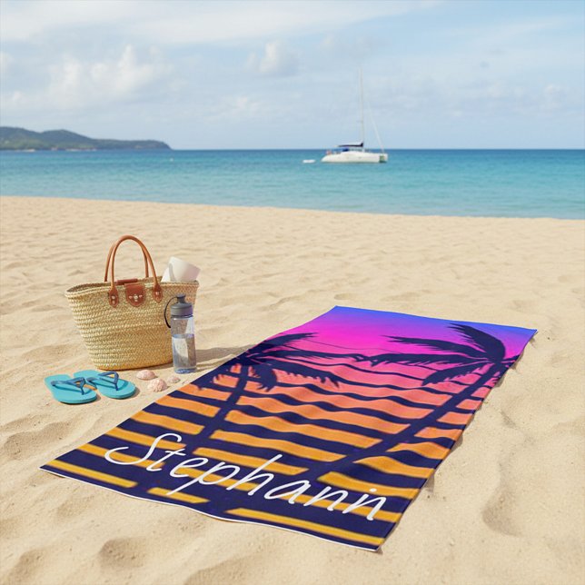 Retro sunset Personalized  Beach Towel (Creator Uploaded)