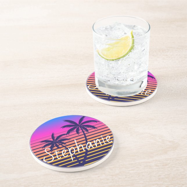 Retro sunset Personalized   Coaster (Side)