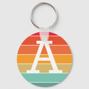 Retro Sunset Personalized Monogram Keychain