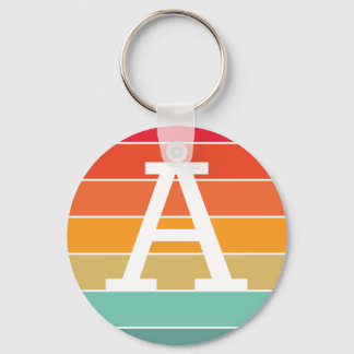 Retro Sunset Personalized Monogram Keychain