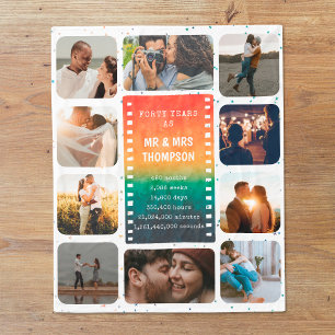 Retro Sunset Photo Mr and Mrs 40th Anniversary Fleece Blanket