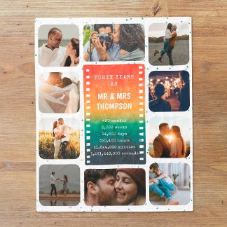 Retro Sunset Photo Mr and Mrs 40th Anniversary Fleece Blanket