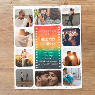 Retro Sunset Photo Mr and Mrs 60th Anniversary Fleece Blanket