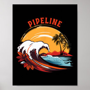 Retro Sunset Pipeline Hawaii Summer Surfing  Poster
