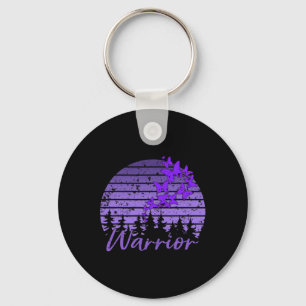 Retro Sunset Purple Butterfly Fibro Lupus Warrior Keychain