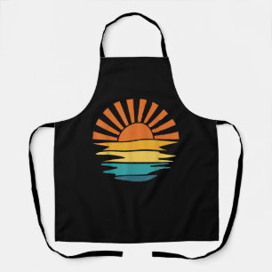 Retro Sunset Rays Wavy Vintage Retro Sunshine Sun  Apron
