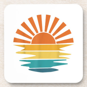 Retro Sunset Rays Wavy Vintage Retro Sunshine Sun Coaster
