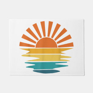 Retro Sunset Rays Wavy Vintage Retro Sunshine Sun Doormat