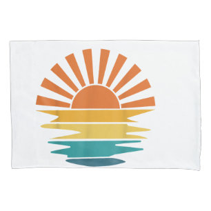 Retro Sunset Rays Wavy Vintage Retro Sunshine Sun  Pillowcase