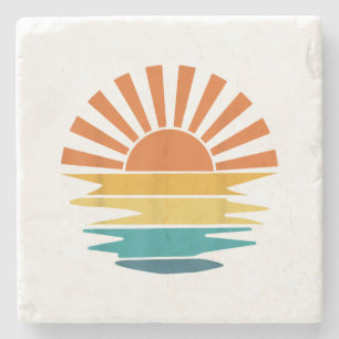 Retro Sunset Rays Wavy Vintage Retro Sunshine Sun Stone Coaster