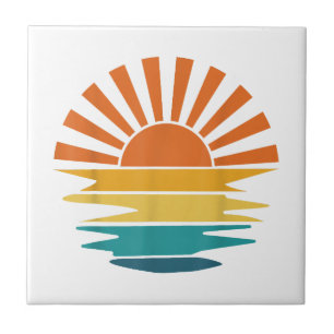 Retro Sunset Rays Wavy Vintage Retro Sunshine Sun  Tile