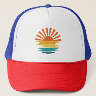 Retro Sunset Rays Wavy Vintage Retro Sunshine Sun Trucker Hat