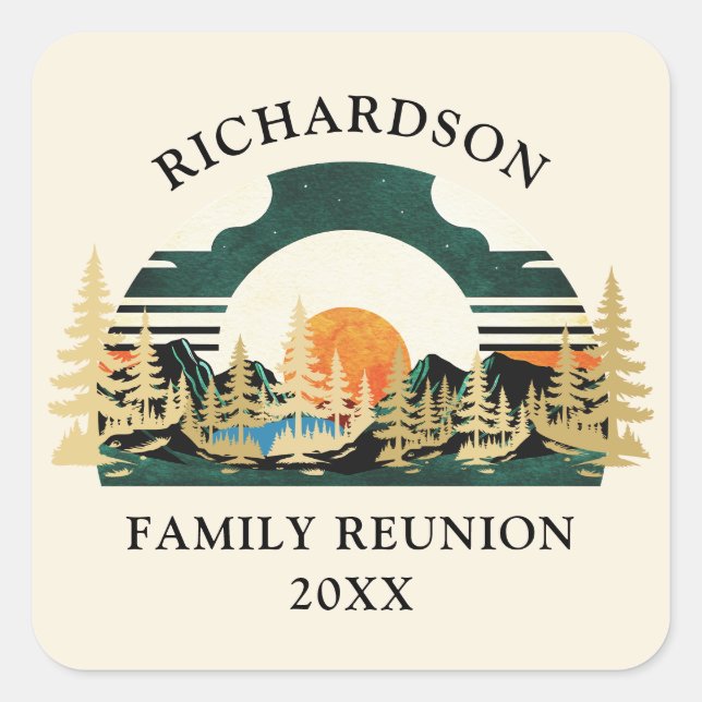 Retro Sunset Road Trip Personalized Family Reunion Square Sticker (Front)