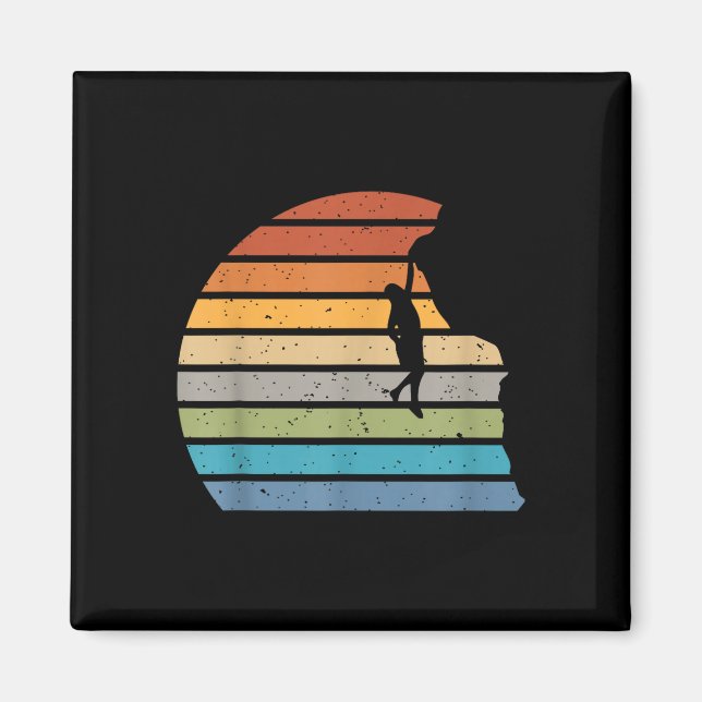Retro sunset rock climbing backpacker mountain magnet (Front)