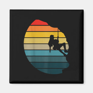 Retro sunset rock climbing backpacker mountain magnet