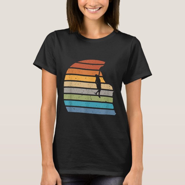 Retro sunset rock climbing backpacker mountain T-Shirt (Front)