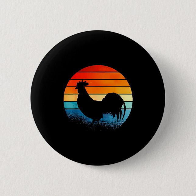 Retro Sunset Rooster Chicken Lover  2 Inch Round Button (Front)