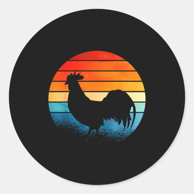 Retro Sunset Rooster Chicken Lover  Classic Round Sticker (Front)