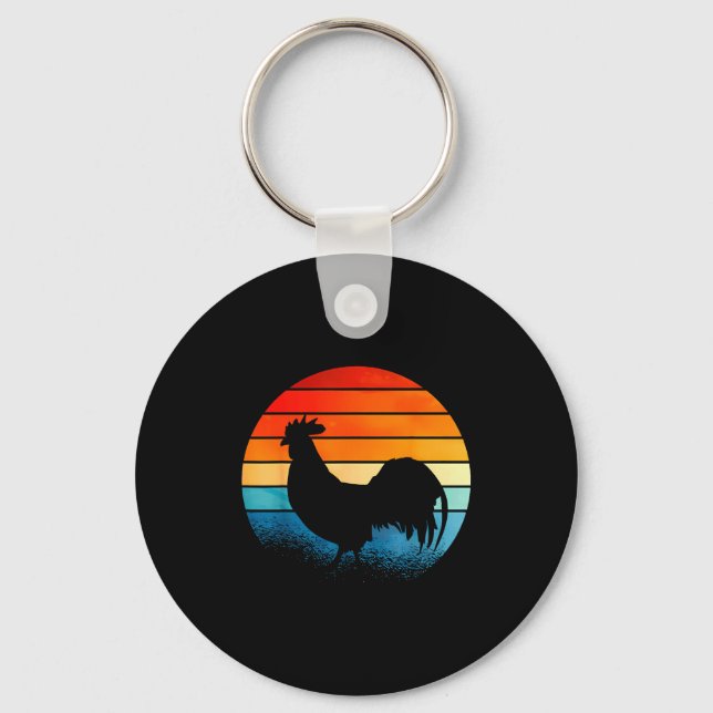 Retro Sunset Rooster Chicken Lover  Keychain (Front)