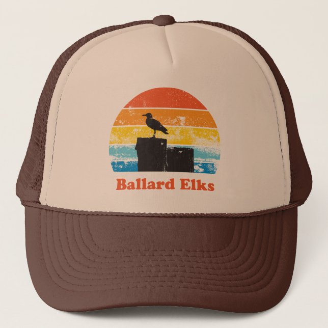 Retro Sunset & Seagull Trucker Hat (Front)