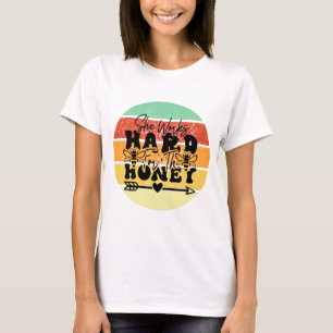 Retro Sunset She Works Hard For The Honey T-Shirt