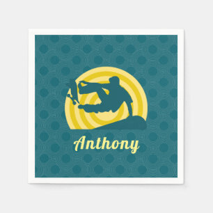 Retro Sunset Skateboarding Theme Custom Name Party Napkin
