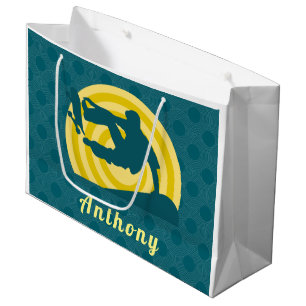 Retro Sunset Skateboarding Theme Custom Name Teal Large Gift Bag