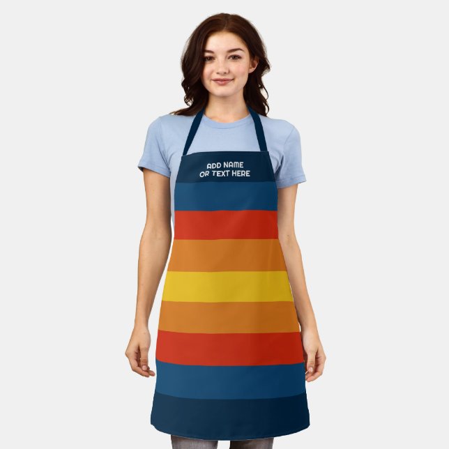Retro Sunset Stripes with Simple Sans Serif Name Apron (Worn)