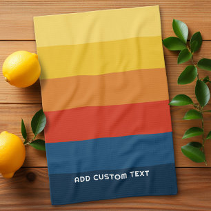 Retro Sunset Stripes with Simple Sans Serif Name Kitchen Towel