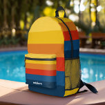 Retro Sunset Stripes with Simple Sans Serif Name Printed Backpack<br><div class="desc">Rugby Stripes - A preppy pattern with bold stripes and a name. If your art still needs to be adjusted,  click on the Customize This button. This will take you to a design area where you can move things around and even change colours!</div>