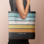 Retro Sunset Stripes with Simple Sans Serif Name Tote Bag<br><div class="desc">Rugby Stripes - A preppy pattern with bold stripes and a name. If your art still needs to be adjusted,  click on the Customize This button. This will take you to a design area where you can move things around and even change colours!</div>