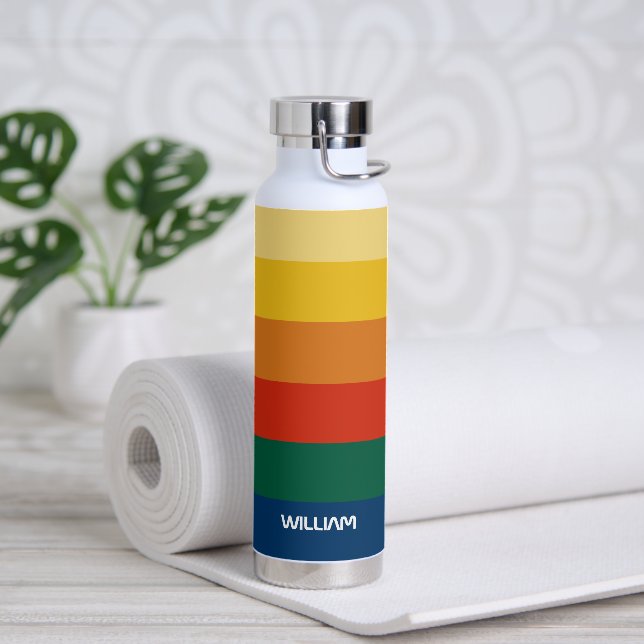 Retro Sunset Stripes with Simple Space Bold Name  Water Bottle (Yoga)