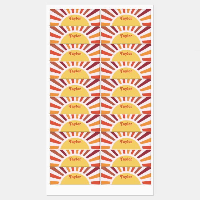 Retro Sunset Sun Rays Personalized Name (Sheet)