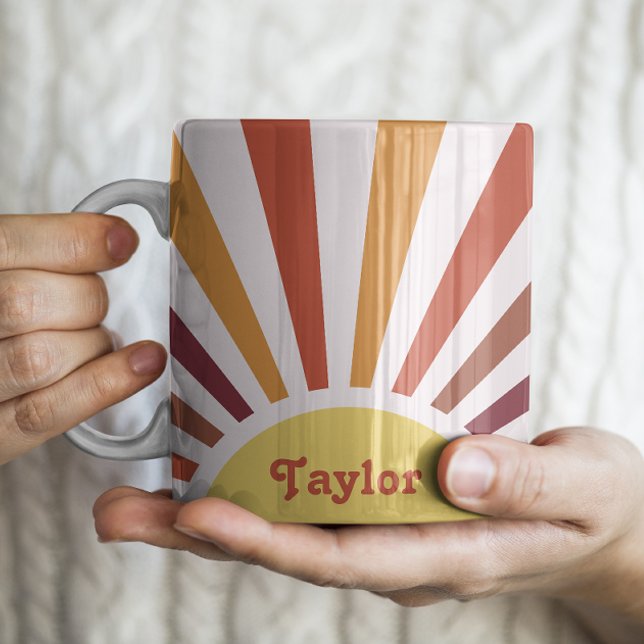 Retro Sunset Sun Rays Personalized Name Coffee Mug (Creator Uploaded)