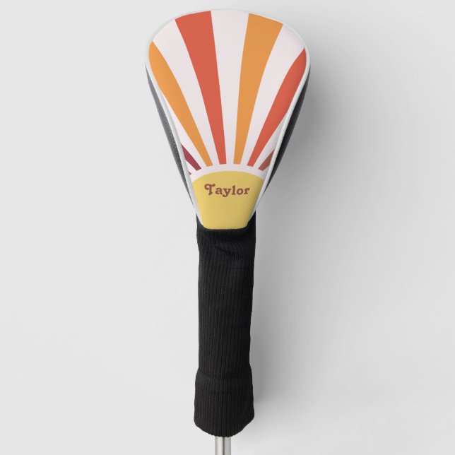 Retro Sunset Sun Rays Personalized Name Golf Head Cover (Front)