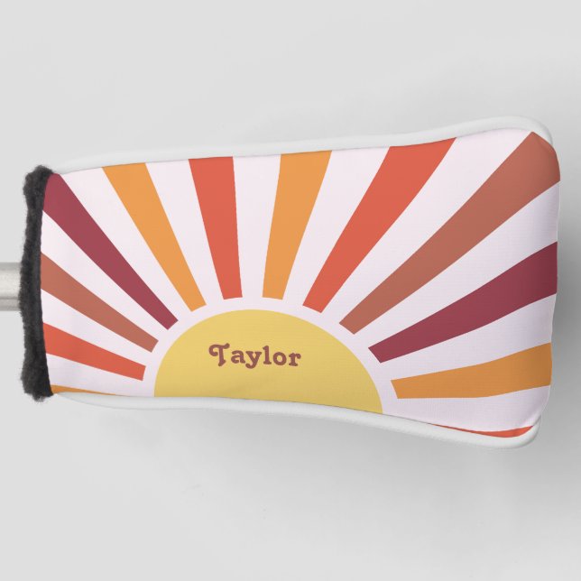 Retro Sunset Sun Rays Personalized Name Golf Head Cover (Front)