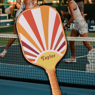 Retro Sunset Sun Rays Personalized Name Pickleball Paddle