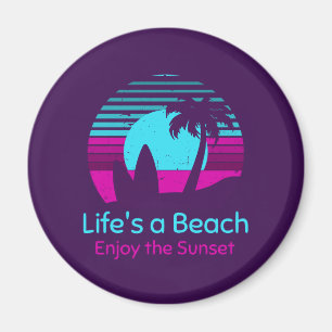 Retro Sunset Surfboard Palm Tree Life's a Beach Magnet