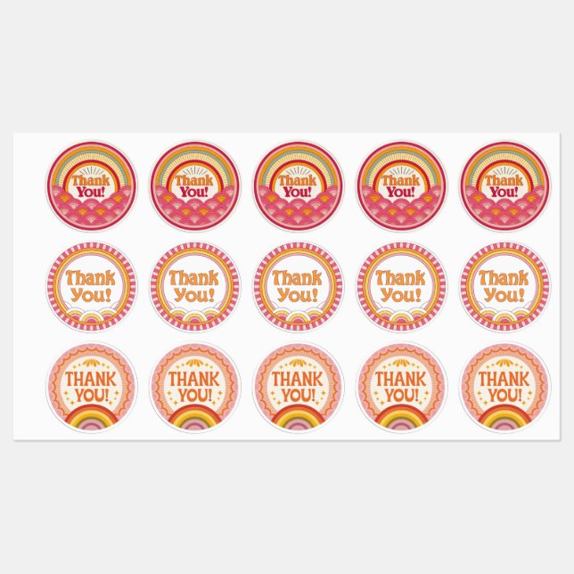 Retro Sunset Thank You Sticker Sheet (Sheet)
