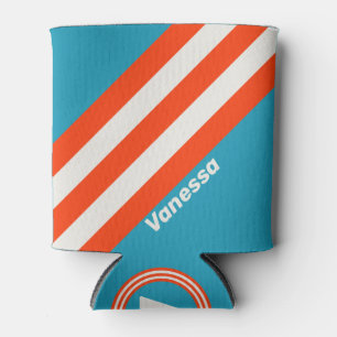 Retro Sunset Tide Rush Stripes with Name Can Cooler