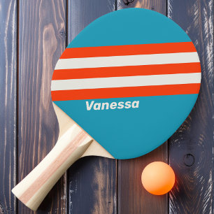 Retro Sunset Tide Rush Stripes with Name Ping Pong Paddle