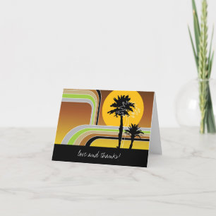 Retro Sunset Tropical Palm Trees Wedding Thank You